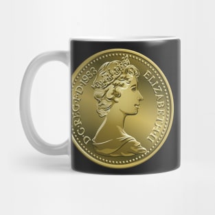 British coin 5 pence with Queen Elizabeth II Mug